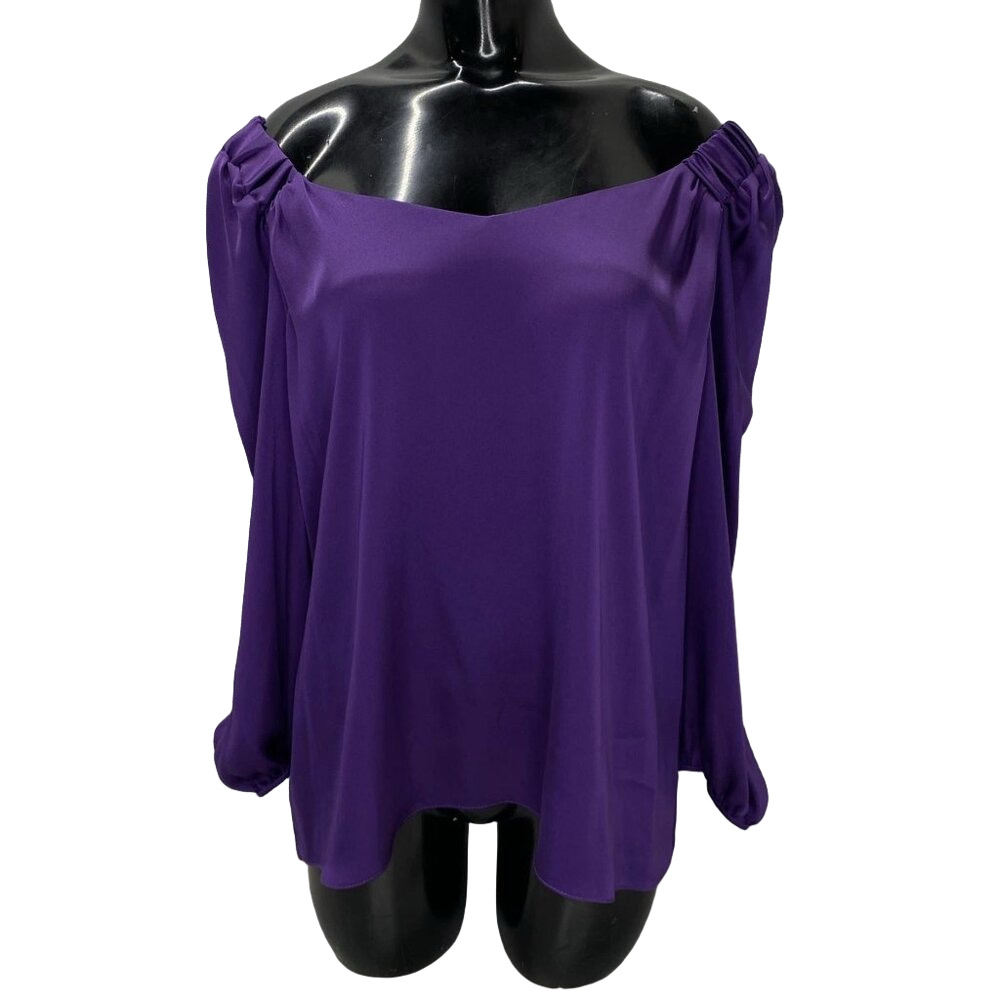 NEW JOSEPH RIBKOFF Women's Purple Blouse Size 10 Scoop V-Neck Long Sleeve -- NWT